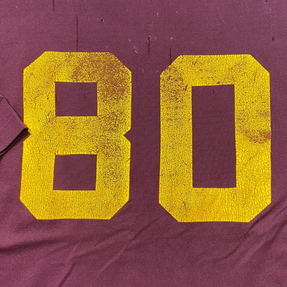 Football Jersey Sz M Mens Maroon Yellow 80 Streetwear Grunge Skater VTG TShirt - Picture 3 of 11